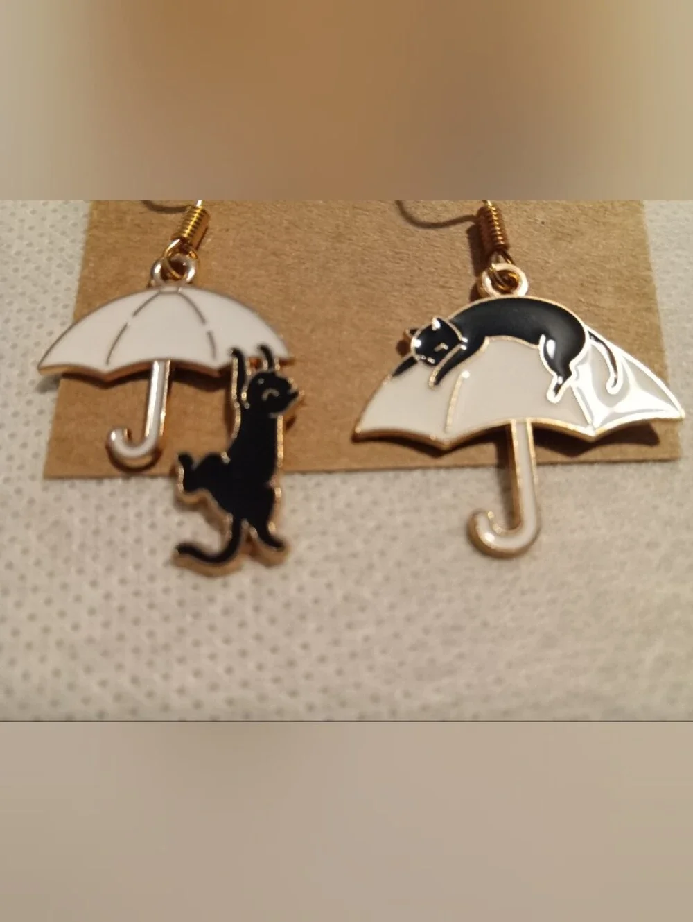 Black Cat Umbrella Earrings - Cute Black & White Dangle
